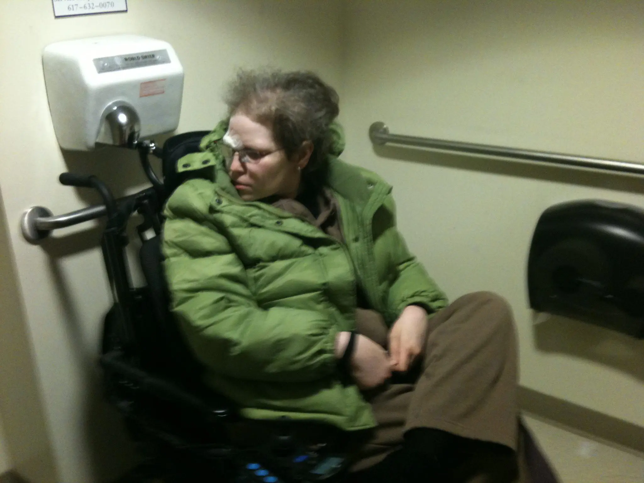 Chair user in restroom