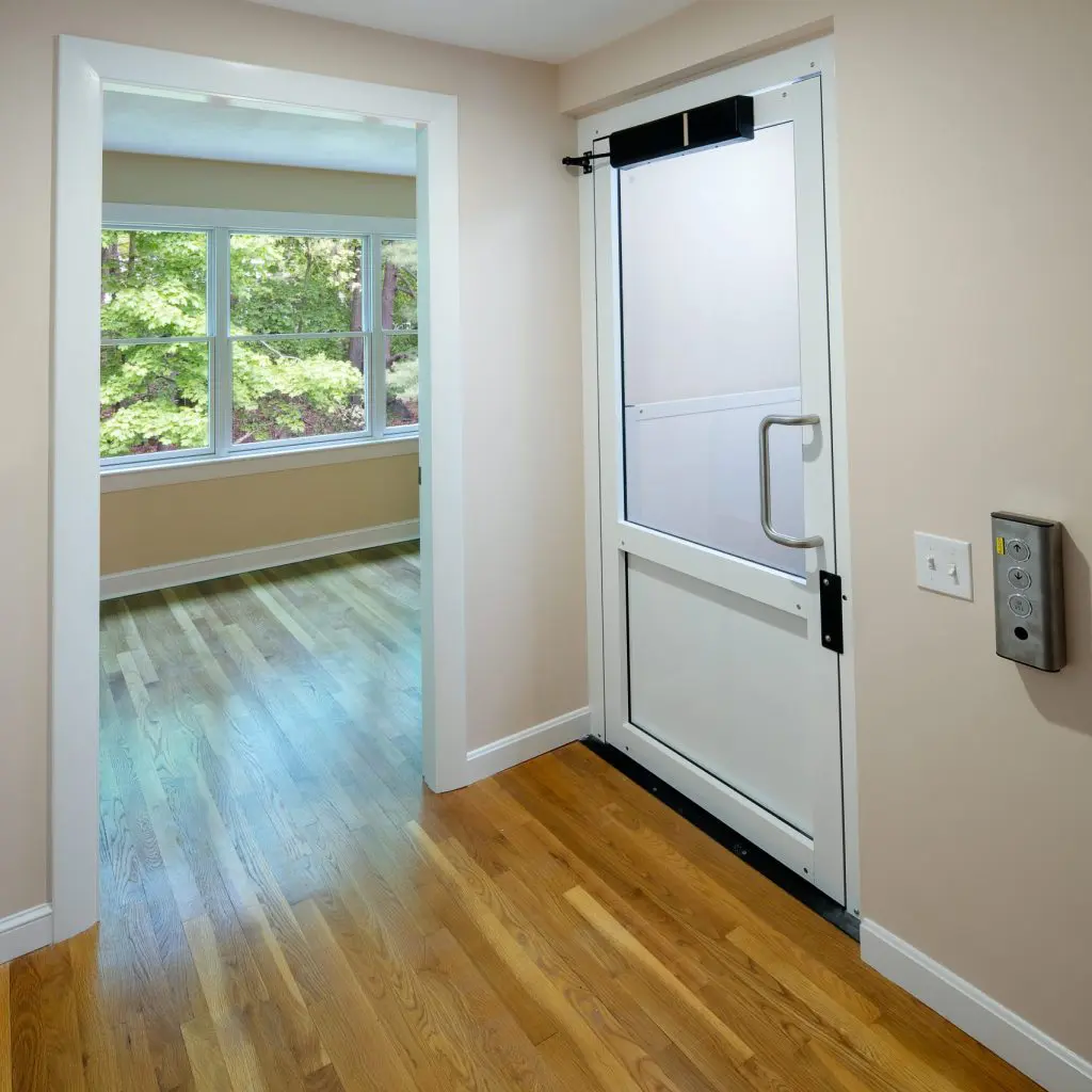 interior view of door leading to a lift