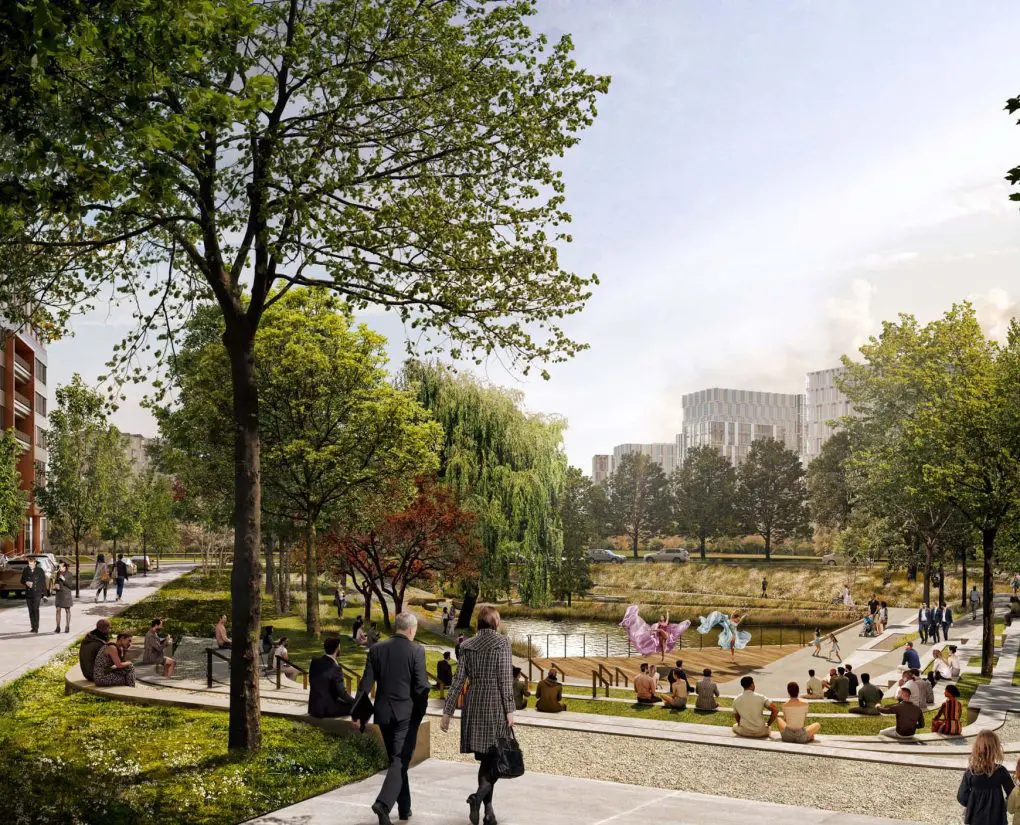 Eye-level rendering of the Suffolk Downs Basin Theater.