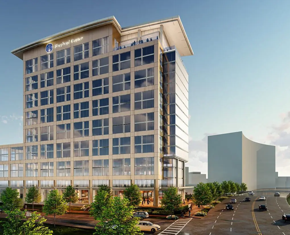 Rendering of the Arthur M. Blank Residences adjacent to the highway.