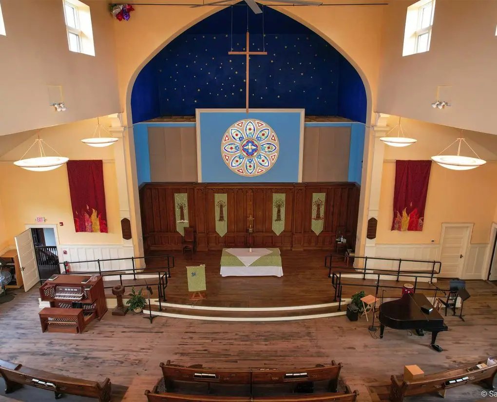 Overhead view of the First Church Somerville renovated chancel.