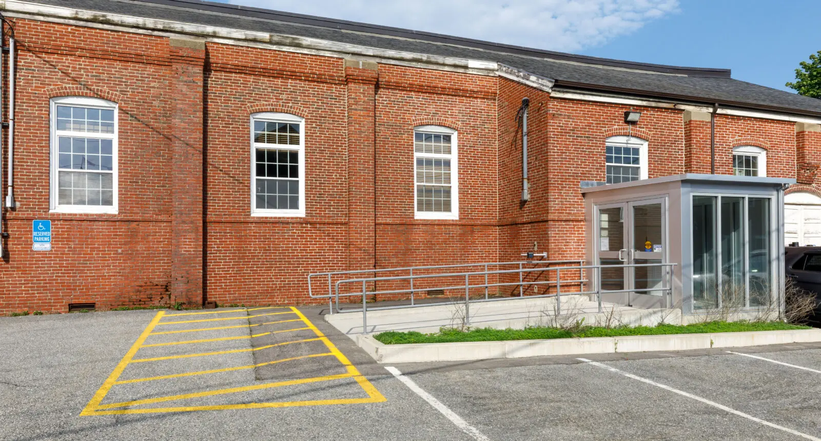 Amesbury City Hall parking and vestibule ramp.