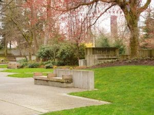 Green space in Halprin's Freeway Park. 