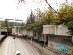 Halprin's Freeway Park stretching over the highway in Seattle