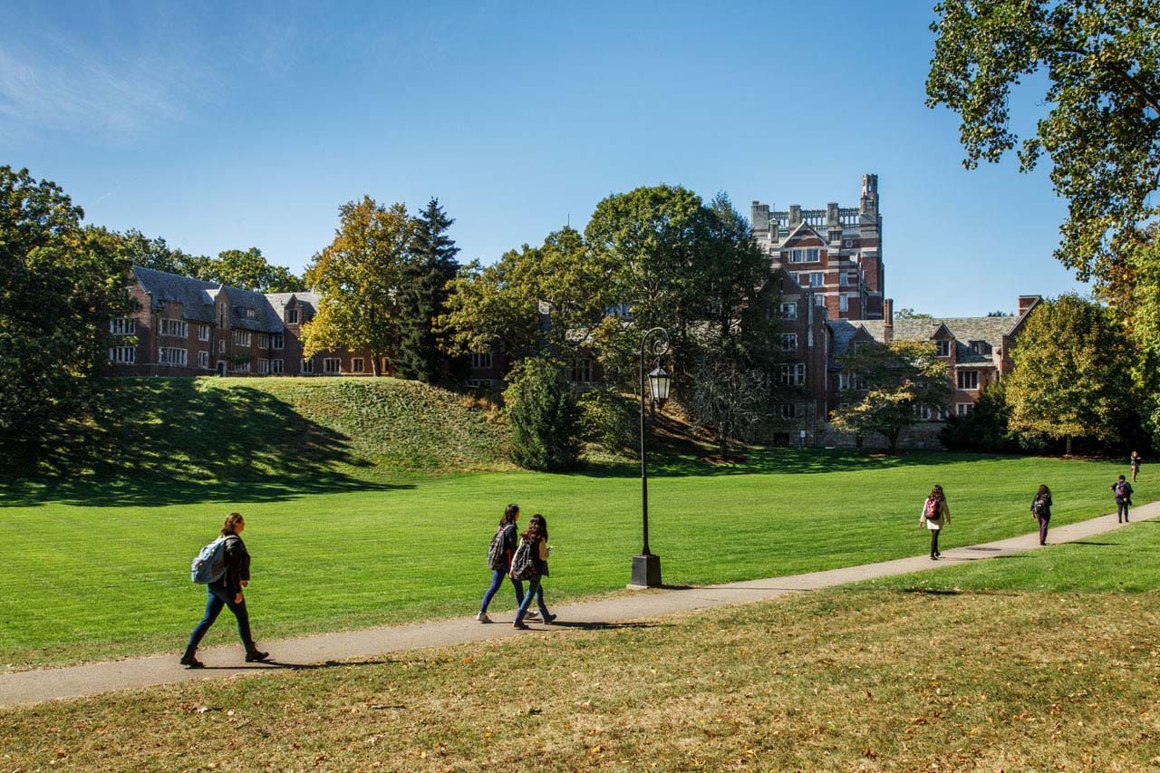 A path of travel through the Wellesley Campus.
